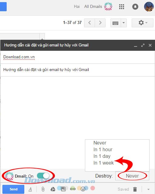 Hướng dẫn cài đặt và gửi email tự hủy với Dmail