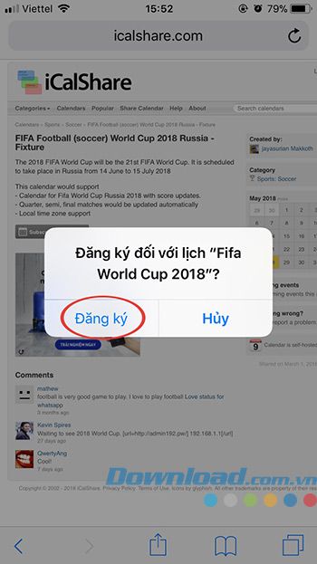 Đăng ký nhận lịch thi đấu World Cup 2018