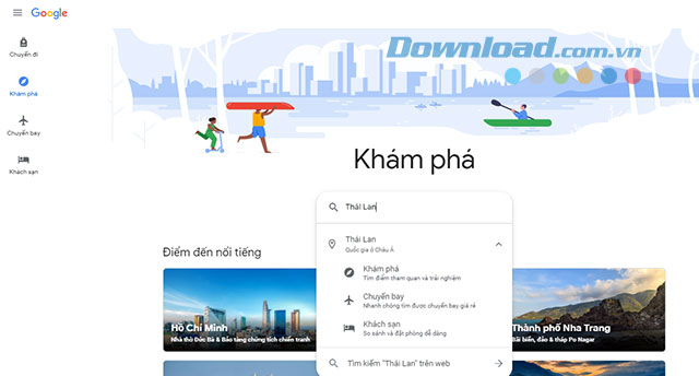 Tìm kiếm điểm đến trên Google Flights