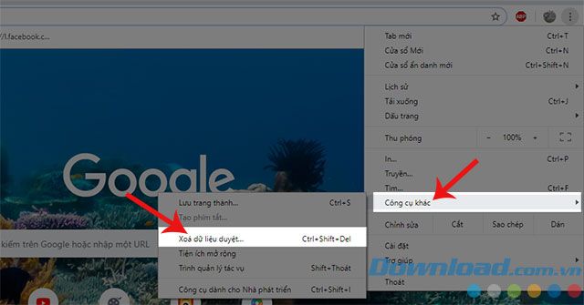 Nhấn vào Xóa dữ liệu duyệt web