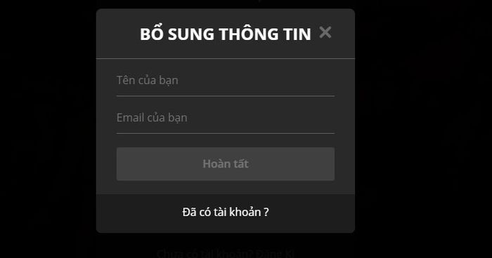 Bổ sung thông tin họ tên và email