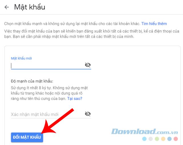 Thay đổi mật khẩu cho tài khoản Gmail