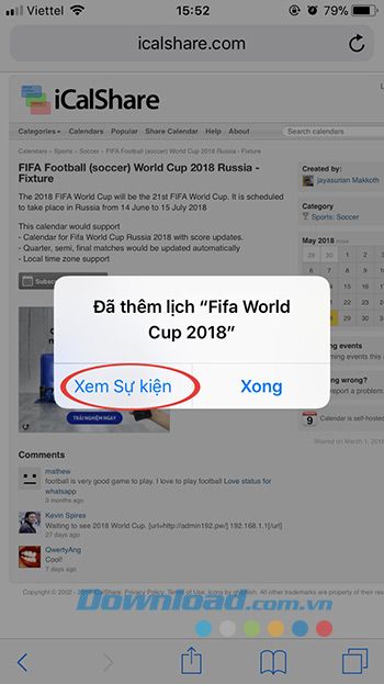 Thêm lịch thi đấu World Cup 2018