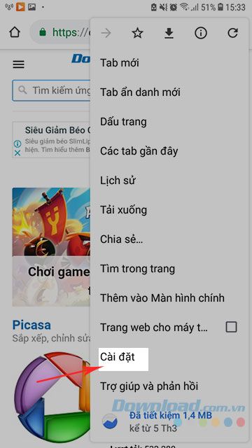 Chọn mục Cài đặt / Truy cập.