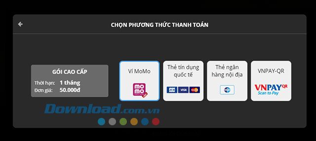 Chọn phương thức thanh toán cho gói Fim+ đã mua