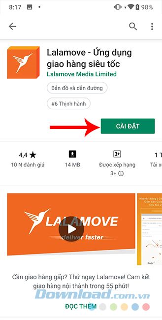 Cài đặt ứng dụng Lalamove trên điện thoại