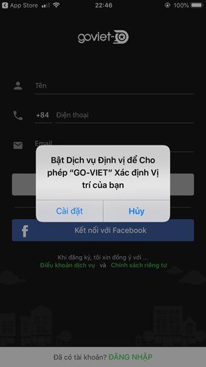 Kích hoạt định vị cho ứng dụng GO Viet