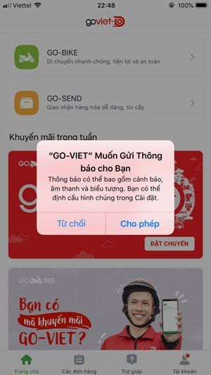 Cho phép GO VIET gửi thông báo