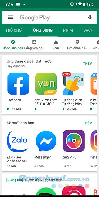 Giao diện của Play Store