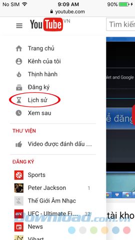 Chọn mục Lịch sử