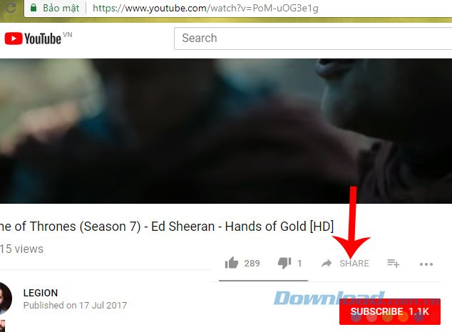 Chọn Chia sẻ video Youtube