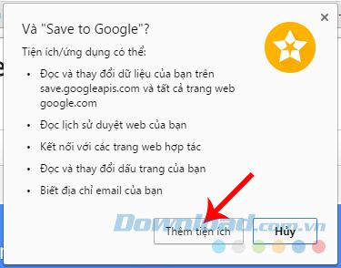 Xác nhận cài đặt Lưu vào Chrome