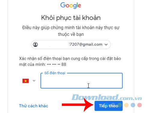 Khôi phục tài khoản Gmail qua số điện thoại