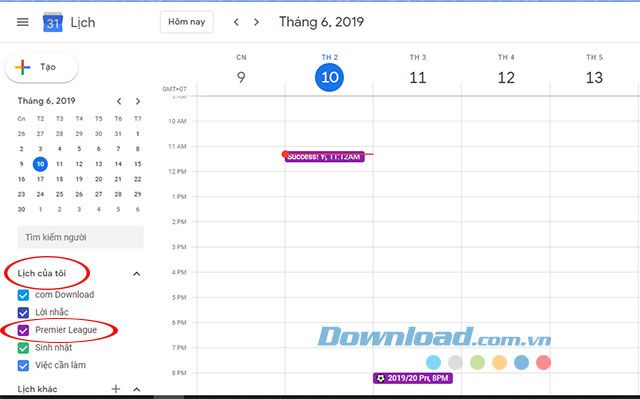 Xem lịch thi đấu bóng đá trên lịch Google