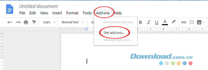 Bước 2: Thêm tính năng add-on trên Google Docs