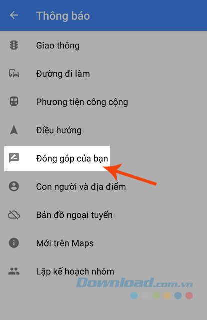 Nhấn vào mục Đóng góp của bạn