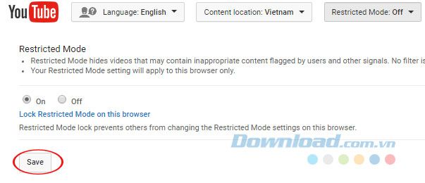 Lưu chế độ hạn chế nội dung trên YouTube