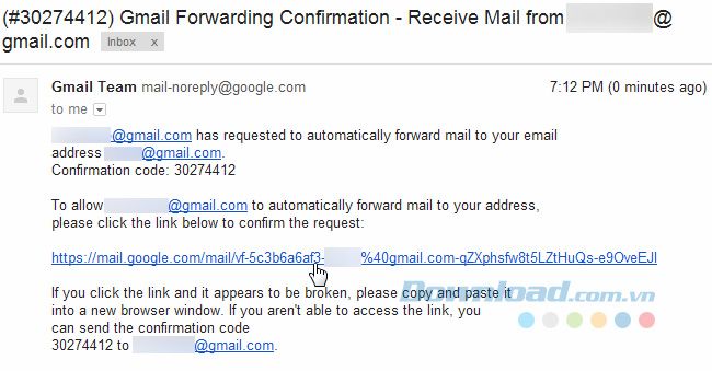 Xác nhận chuyển tiếp Gmail