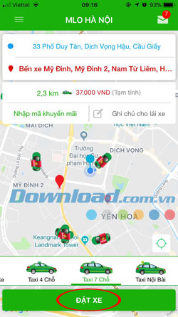 Đặt xe Taxi Mai Linh