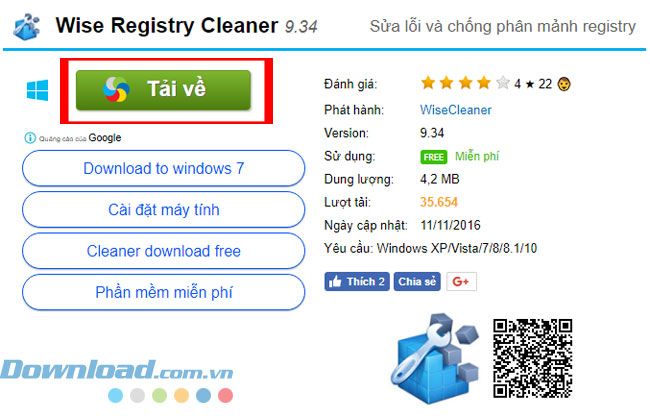 Hướng dẫn tải và cài đặt Wise Registry Cleaner