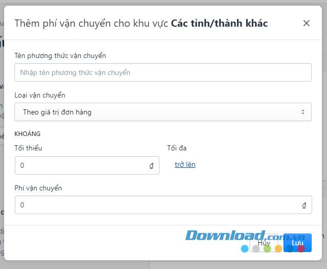 Thiết lập phí vận chuyển