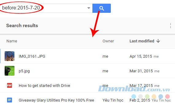 Lệnh tìm kiếm trên Google Drive