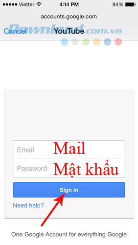 Nhập tài khoản Youtube