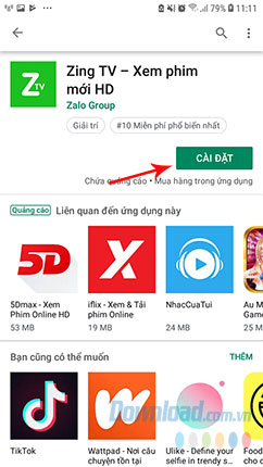 Cài đặt ứng dụng Zing TV