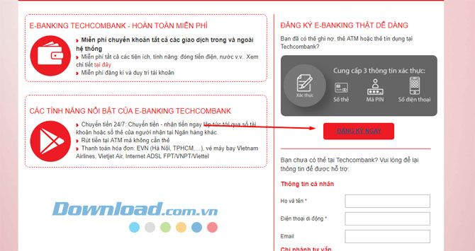 Dịch vụ Ngân hàng trực tuyến Techcombank