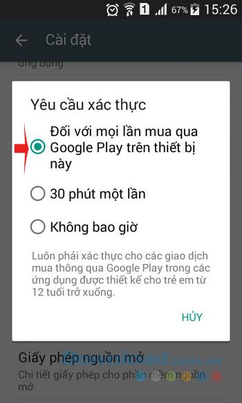 Chọn yêu cầu xác minh mua hàng