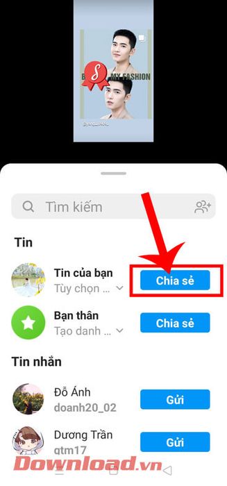 Chạm vào nút Chia sẻ