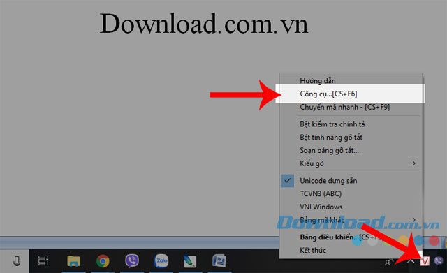 Nhấn vào biểu tượng Unikey và chọn mục Công cụ...[CS+F6]