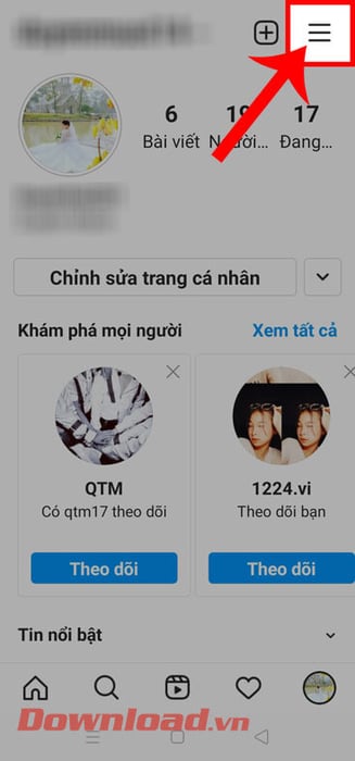 Chạm vào biểu tượng ba dấu gạch ngang