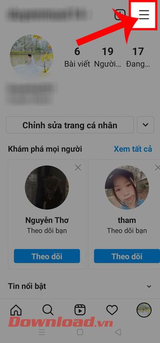 Chạm vào biểu tượng ba dấu gạch ngang