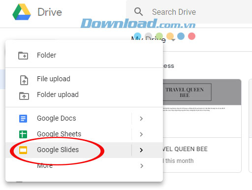 Tạo file Google Slide mới