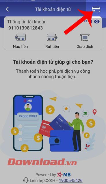 Chạm vào biểu tượng thẻ ngân hàng