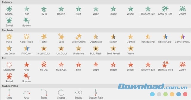 PowerPoint 2016 tích hợp nhiều hiệu ứng động đa dạng