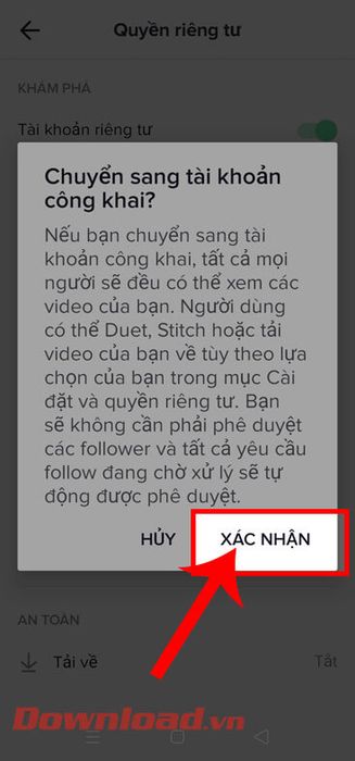 Chạm vào nút Xác nhận