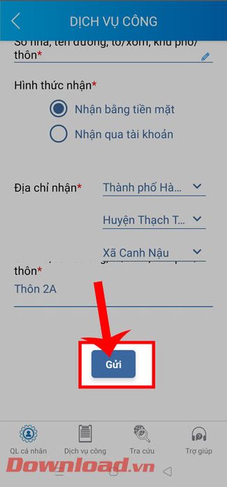 Chạm vào nút Gửi để hoàn tất quá trình.