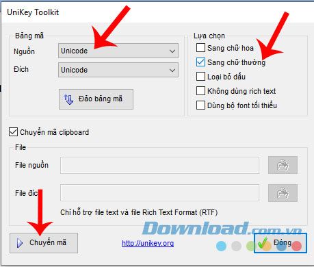 Cấu hình hộp thoại Unikey Toolkit và nhấn nút Chuyển Mã