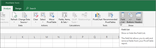 Field List trong Microsoft Excel