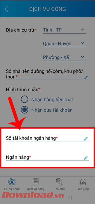 Điền số tài khoản ngân hàng của bạn