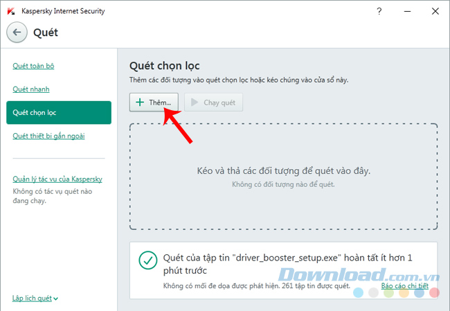 Thêm đối tượng quét trong Kaspersky Internet Security