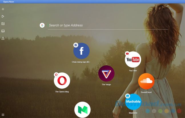 Giao diện chính của Opera Neon