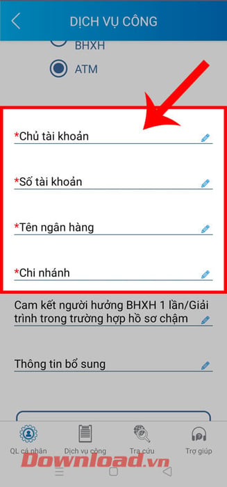 Nhập thông tin của tài khoản ATM