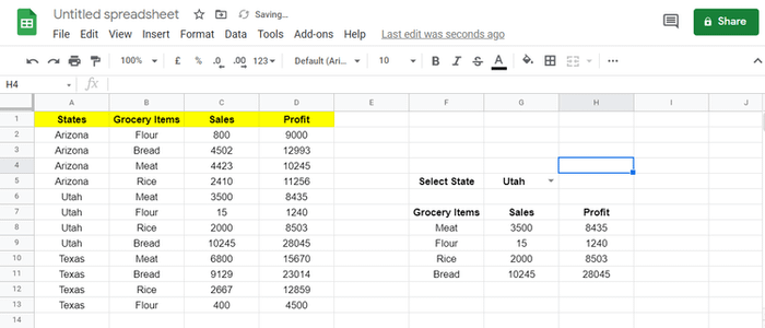 Dữ liệu đã được lọc thành công trên Google Sheets