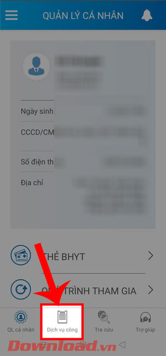 Chọn mục Dịch vụ công