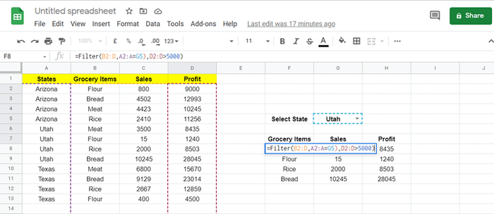 Lọc dữ liệu qua nhiều điều kiện trên Google Sheets