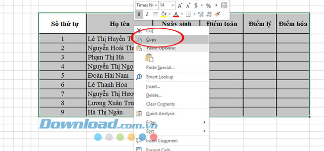 Sao chép bảng tính bạn đã tạo trên Excel