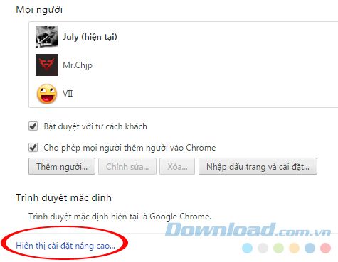 Cài đặt nâng cao trong Chrome